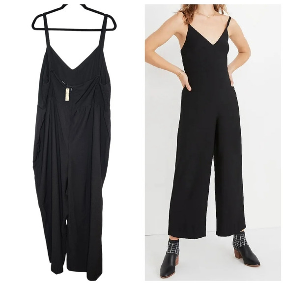 NWT Madewell Black Smocked Thistle Cami Jumpsuit in Plus Size 24. Pockets - Picture 1 of 15